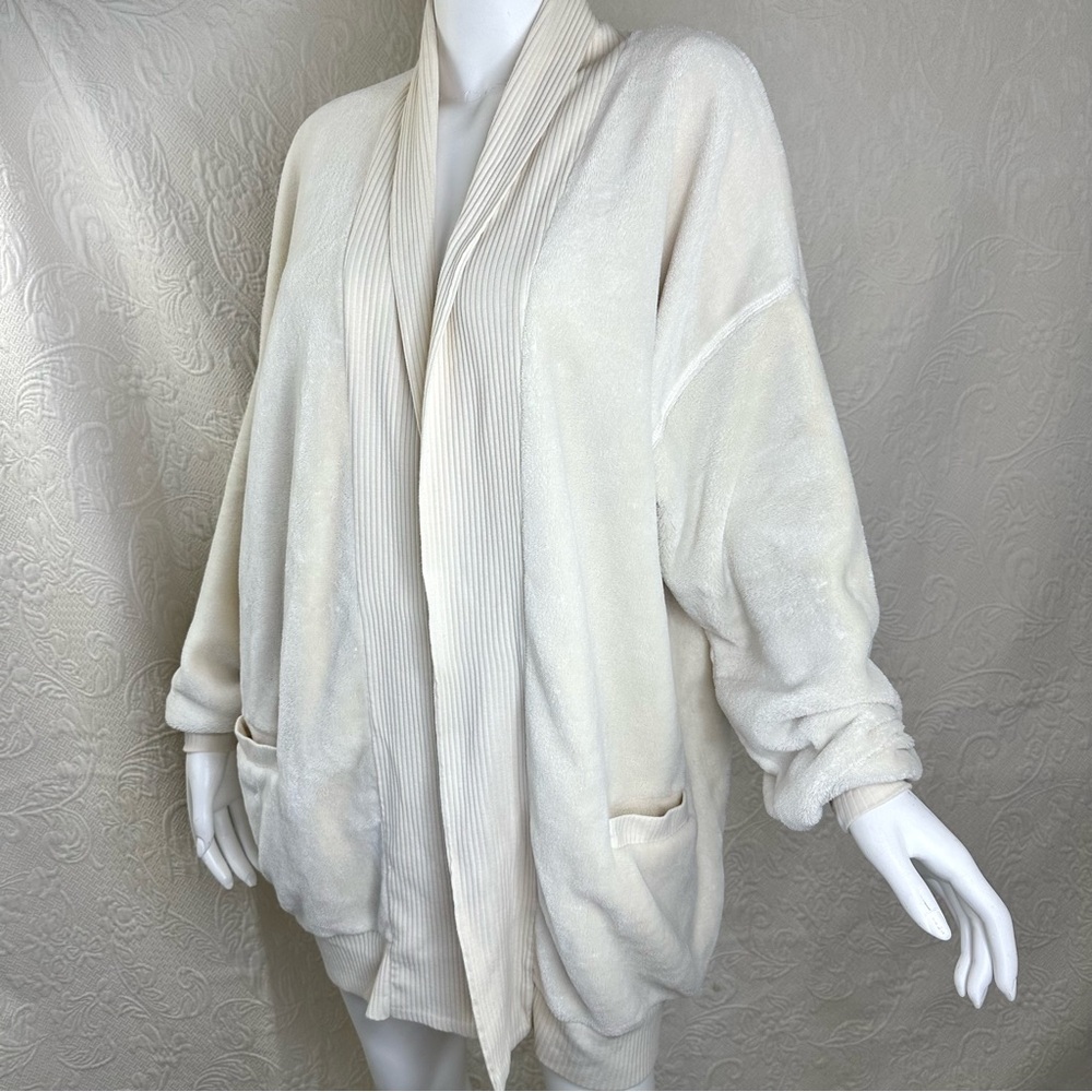 HUE Soft Cream Fuzzy Cardigan Open Drape Front S/M